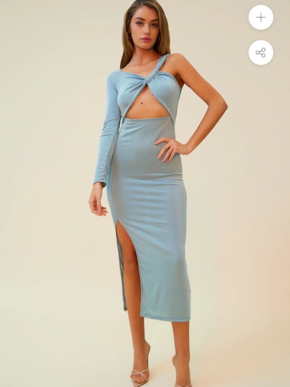 Cutout One-Shoulder Midi Dress in Light Blue Size L NWT